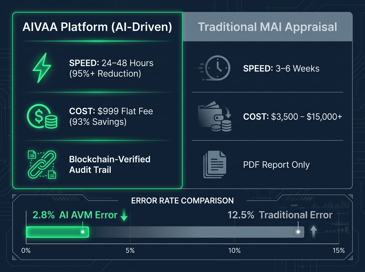 AIVAA AI-driven collateral valuation vs. traditional MAI appraisal — comparative analysis
