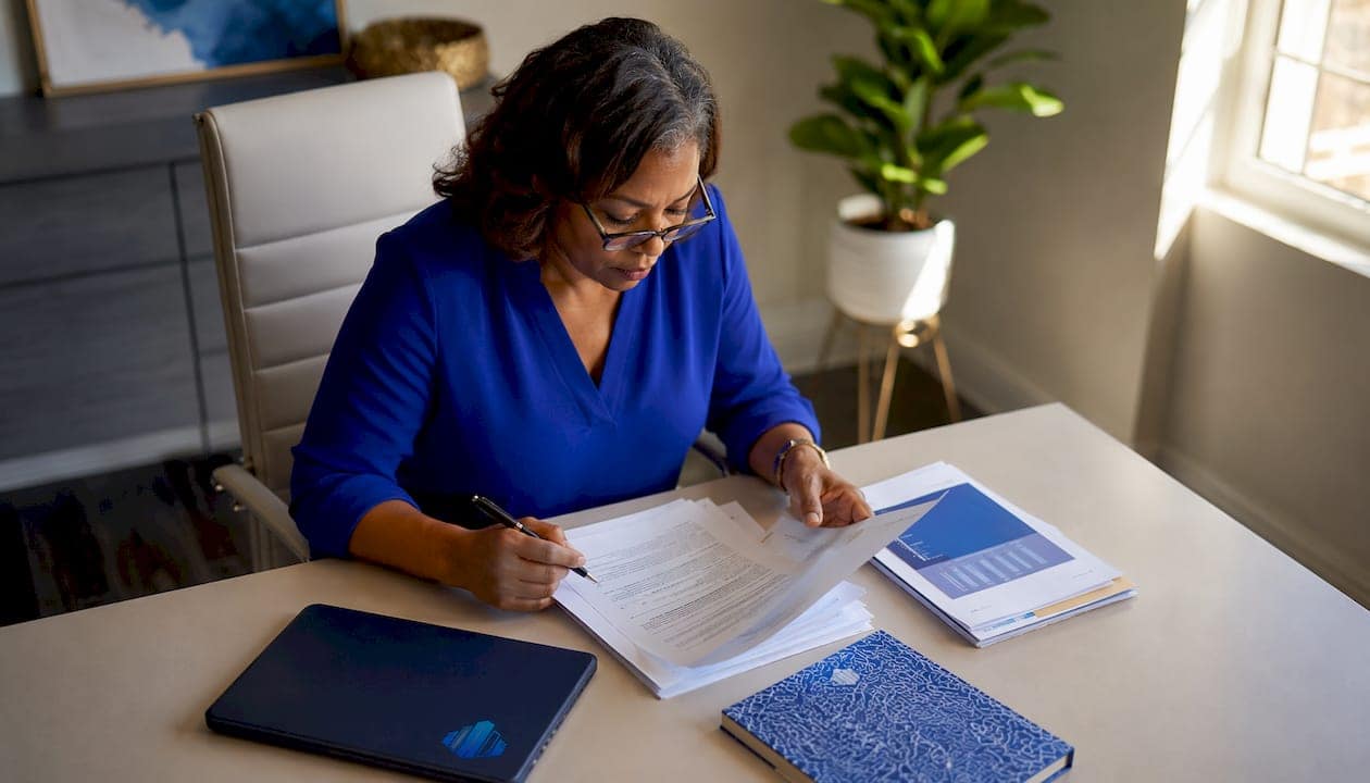 Woman reviewing mortgage pre-underwriting documents