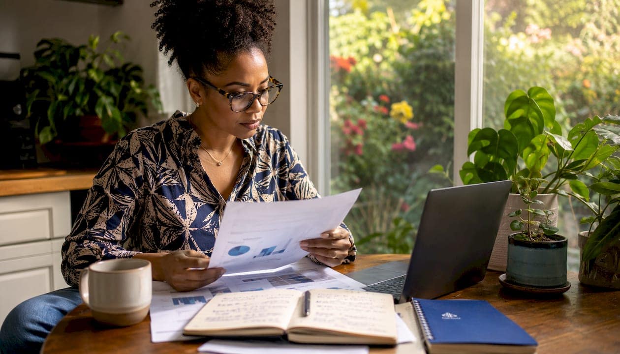 Entrepreneur reviewing investment proposal at desk