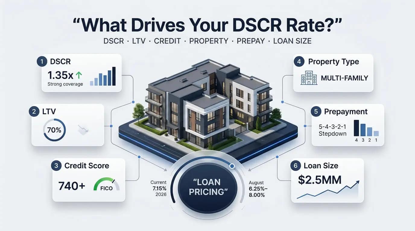 DSCR loan rates explained, including key factors that determine commercial real estate loan pricing in 2026.