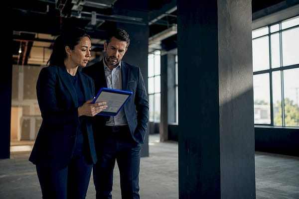 Investor and lender reviewing a property