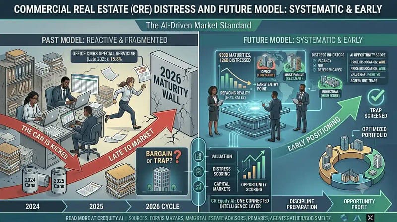 Reading the CRE Distress Cycle: Spotting Opportunity Before the Crowd 6 AI-powered analysis of commercial real estate distress and investment opportunities in 2026.