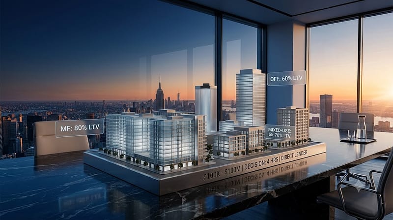 Advance rates for multifamily, retail, industrial, office and hospitality loans from $100K to $100M