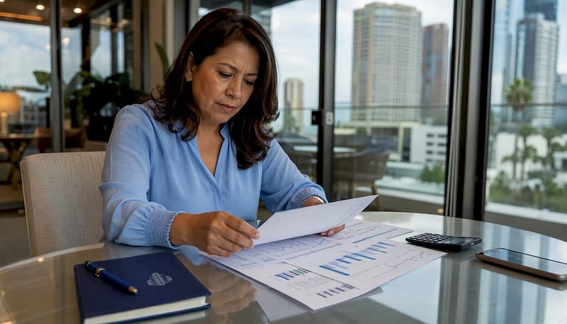Real estate investor reviewing financial documents