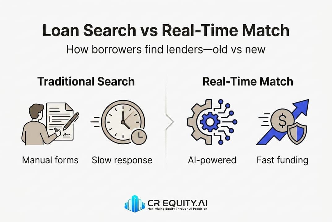 Infographic comparing traditional and real-time lender matching
