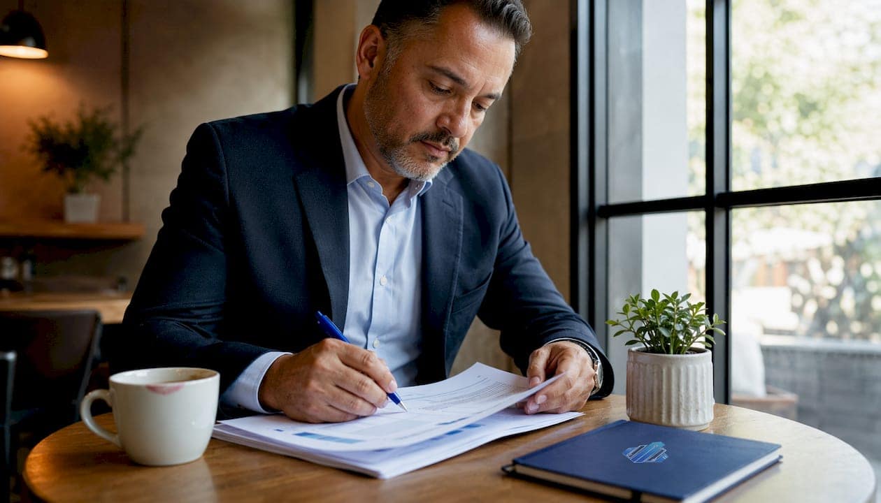Loan officer reviewing commercial real estate documents