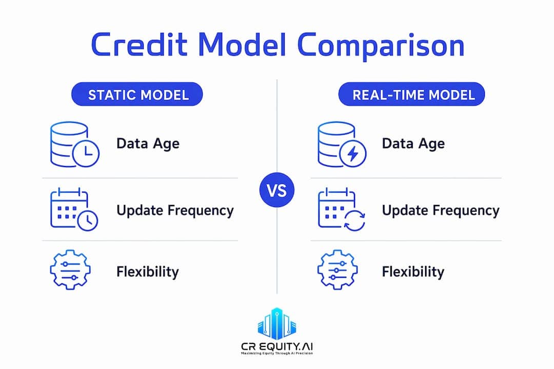 Infographic comparing static and real-time credit models