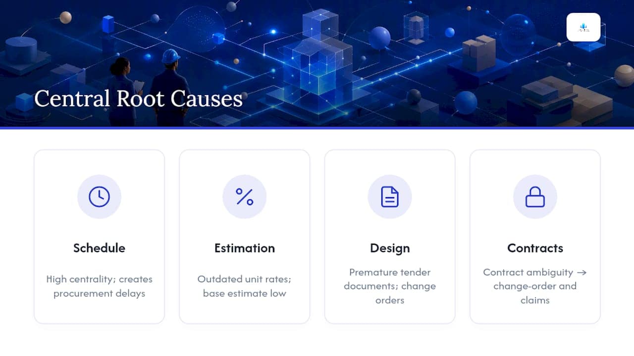 Diagram of root causes of cost overruns network