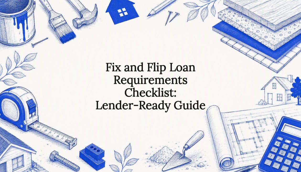 Decorative title card illustration for fix and flip loan checklist